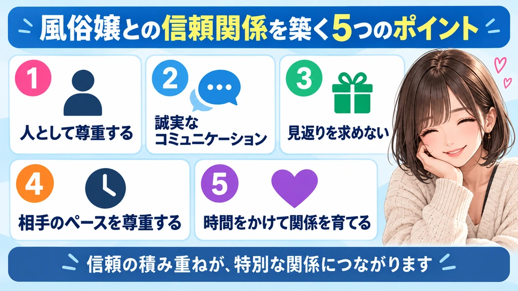 誠実なコミュニケーションや相手のペースを尊重するなど風俗嬢との信頼関係を築くポイント