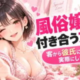 風俗嬢と付き合う方法を紹介する記事のアイキャッチ画像。黒髪ボブの女性と「客から彼氏になった僕が実際にしたこと」の文字