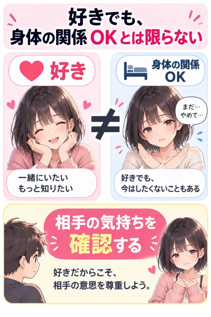 好きという気持ちと身体の関係への同意は別であることを示した図解